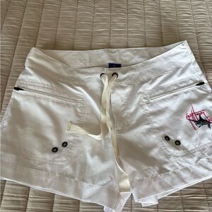 Guy Harvey White Women's Drawstring Shorts with Embroidered Marlin